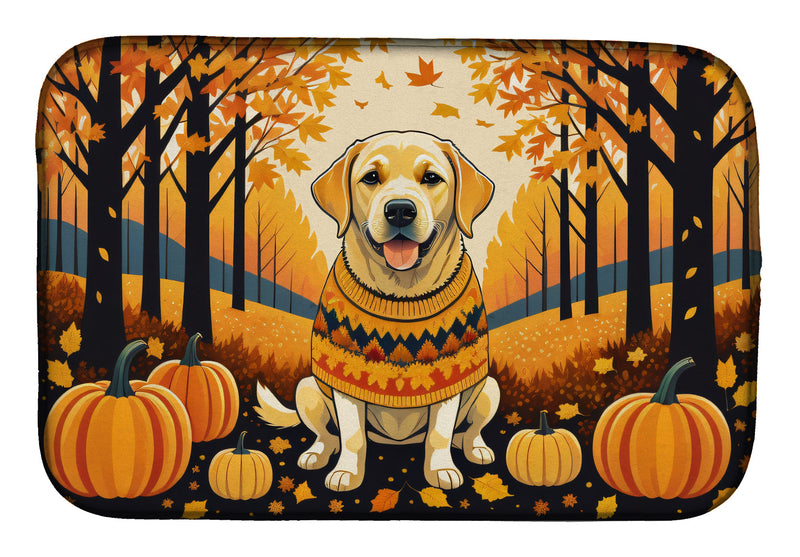 Yellow Labrador Retriever Fall Dish Drying Mat