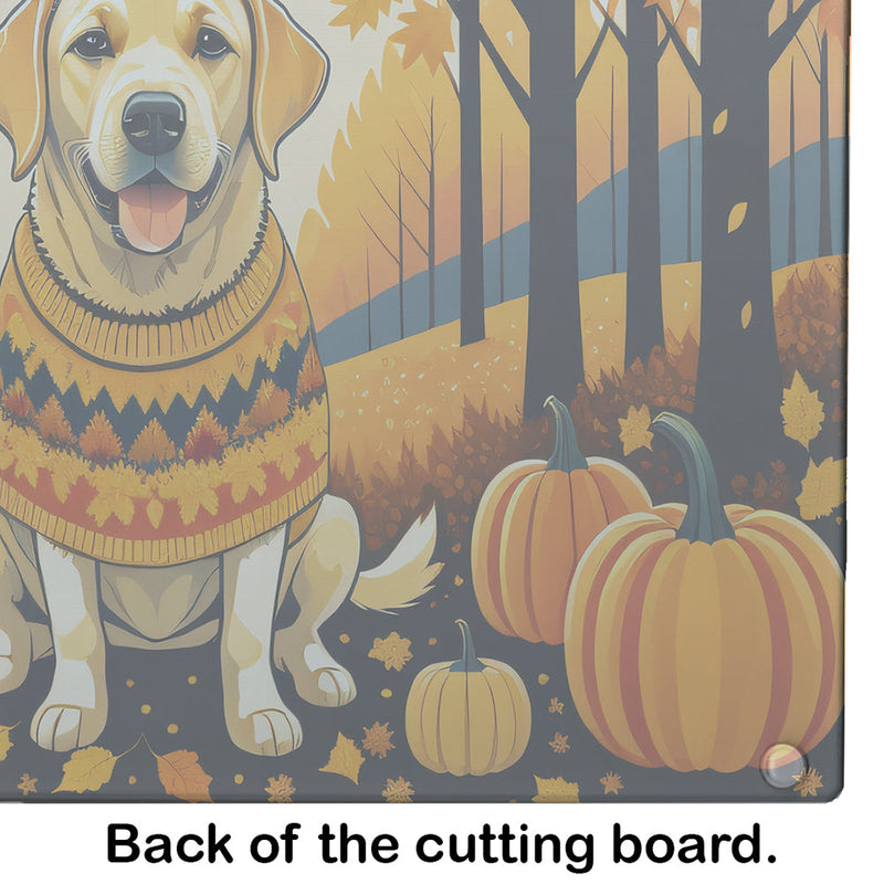 Yellow Labrador Retriever Fall Glass Cutting Board Large