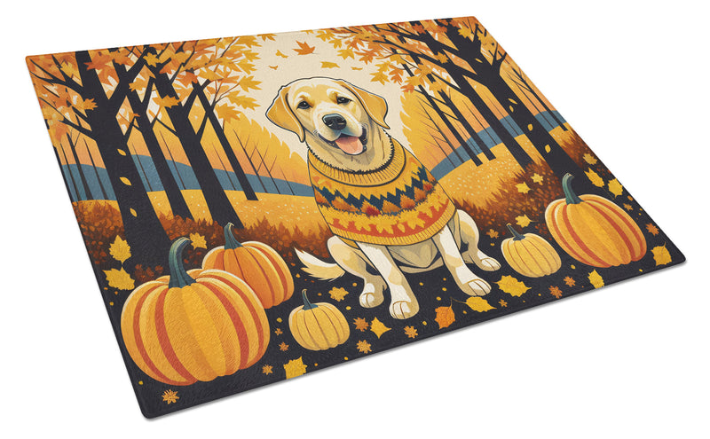 Yellow Labrador Retriever Fall Glass Cutting Board Large