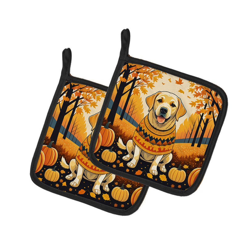 Yellow Labrador Retriever Fall Pair of Pot Holders