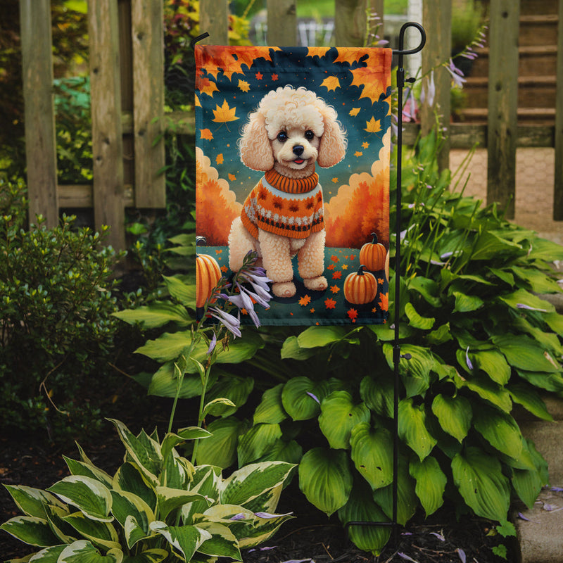 Poodle Fall Garden Flag – Dog Surrounded by Pumpkins & Autumn Leaves