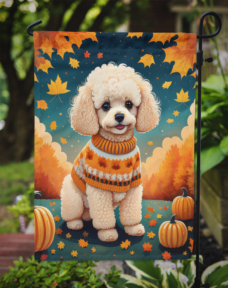 Poodle Fall Garden Flag – Dog Surrounded by Pumpkins & Autumn Leaves