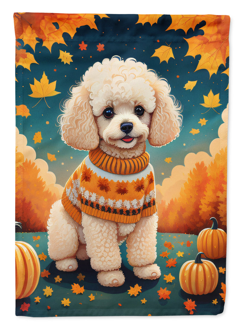 Poodle Fall Garden Flag – Dog Surrounded by Pumpkins & Autumn Leaves