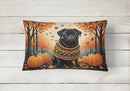 Black Pug Fall Fabric Decorative Pillow