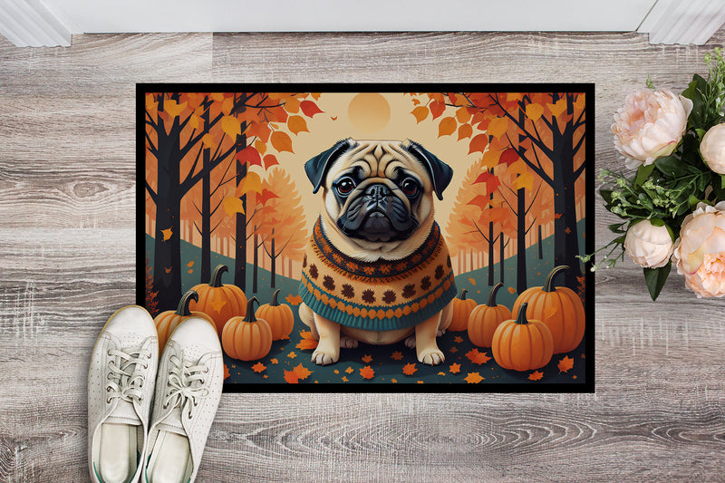 Fawn Pug Fall Doormat -  18x27 Decorative Floor Mat – Indoor/Outdoor Rug