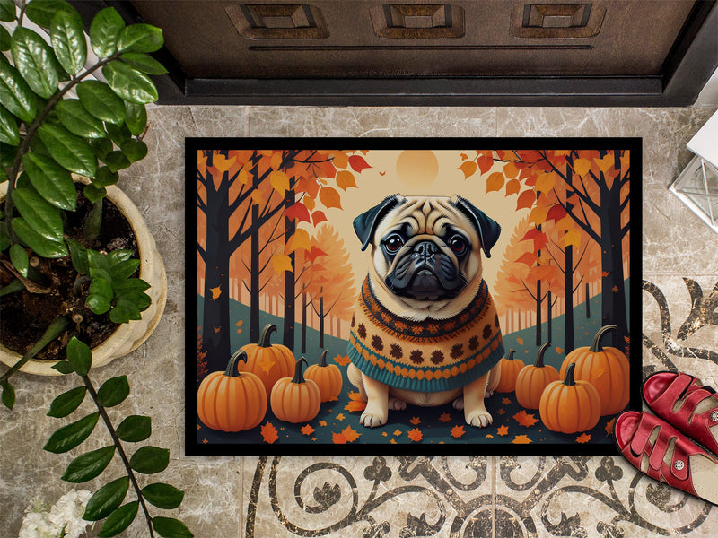 Fawn Pug Fall Doormat -  18x27 Decorative Floor Mat – Indoor/Outdoor Rug