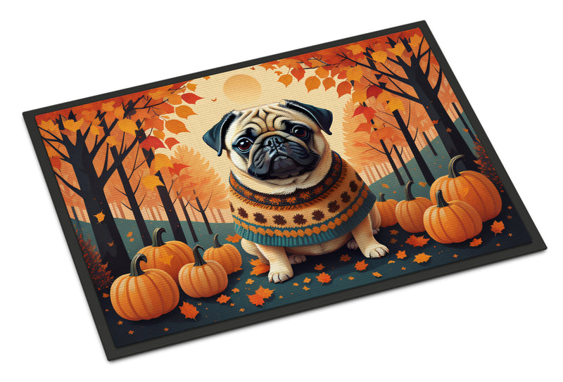 Fawn Pug Fall Doormat -  18x27 Decorative Floor Mat – Indoor/Outdoor Rug