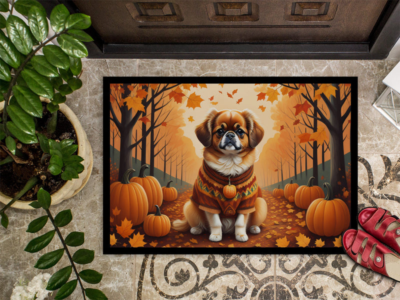 Tibetan Spaniel Fall Doormat -  18x27 Decorative Floor Mat – Indoor/Outdoor Rug