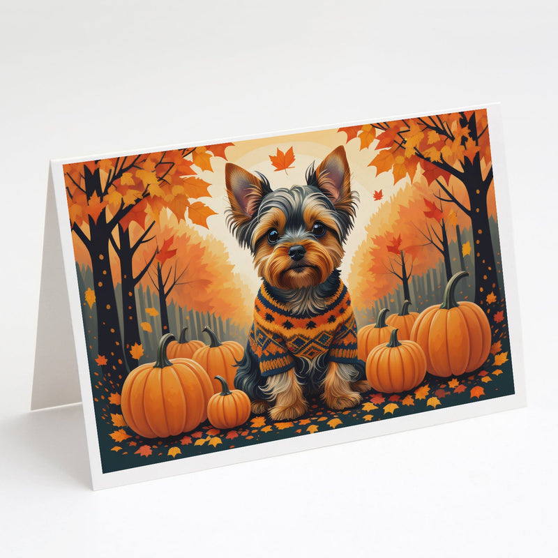 Yorkshire Terrier Fall Greeting Cards and Envelopes Pack of 8