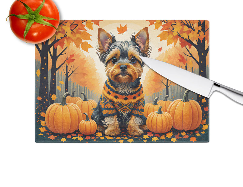 Yorkshire Terrier Fall Glass Cutting Board Large