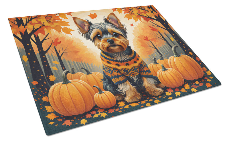 Yorkshire Terrier Fall Glass Cutting Board Large