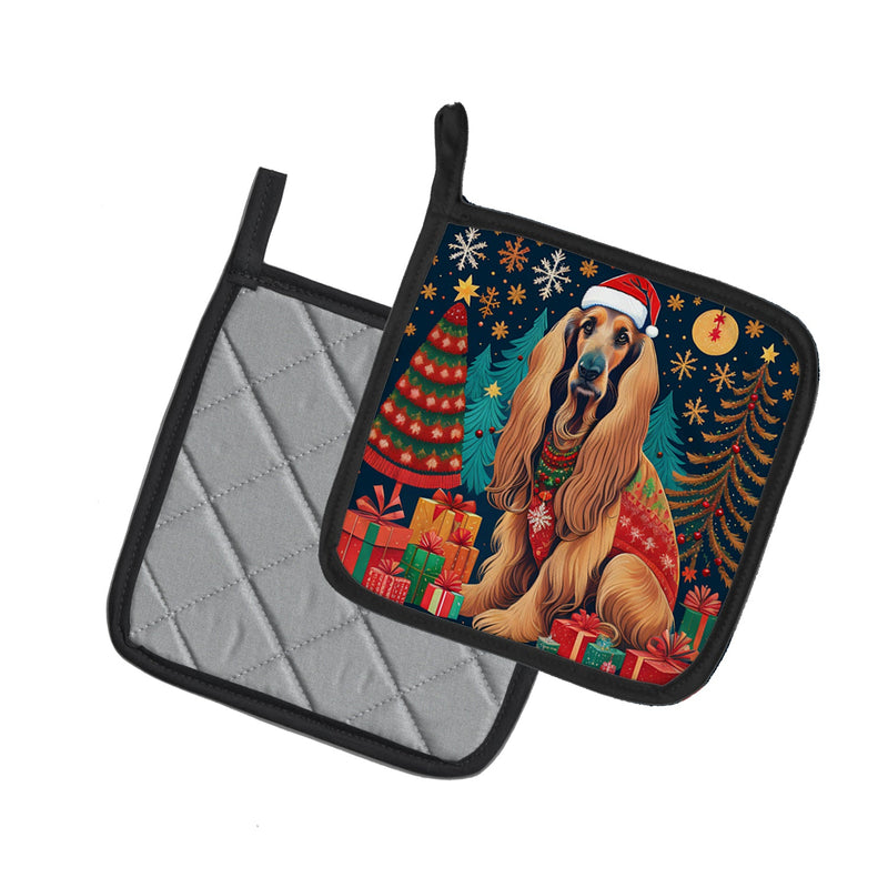 Afghan Hound Christmas Pair of Pot Holders