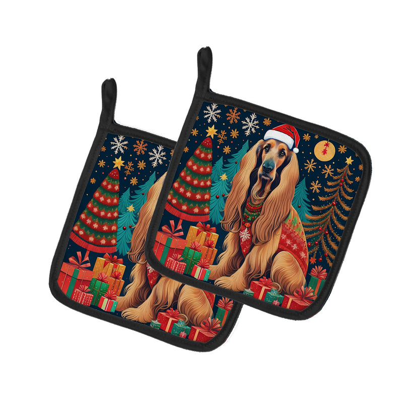 Afghan Hound Christmas Pair of Pot Holders