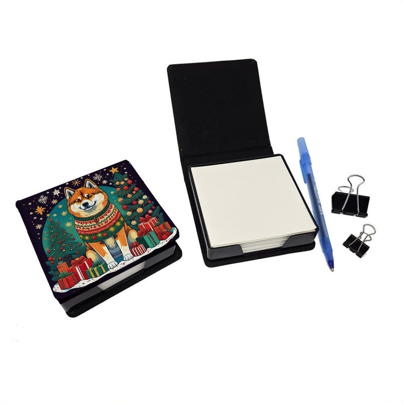 Akita Christmas PU Leather Note Paper Holder