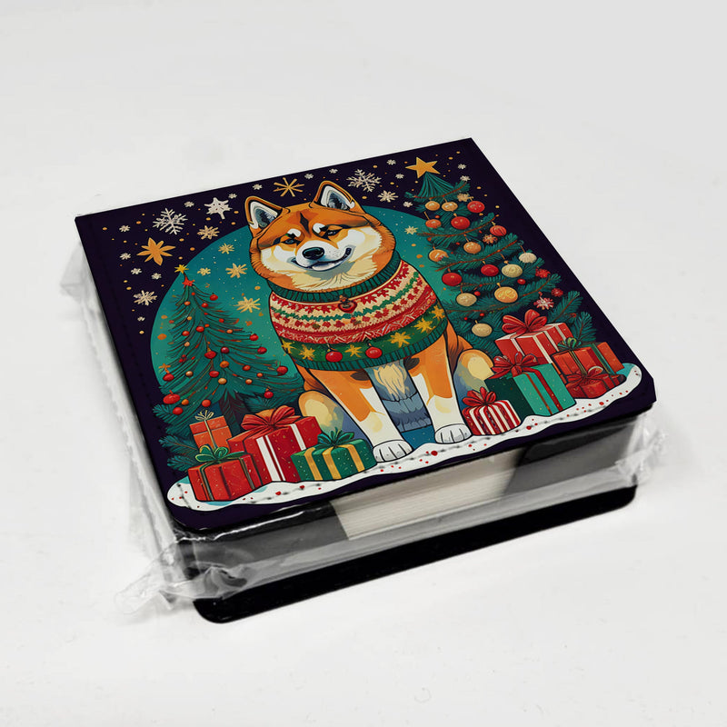 Akita Christmas PU Leather Note Paper Holder