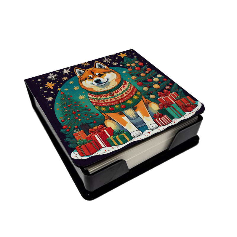 Akita Christmas PU Leather Note Paper Holder