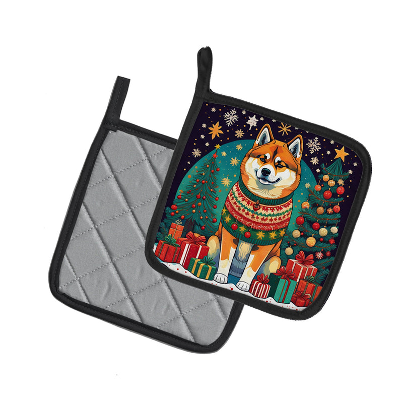 Akita Christmas Pair of Pot Holders