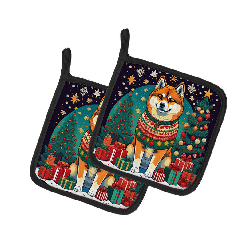 Akita Christmas Pair of Pot Holders