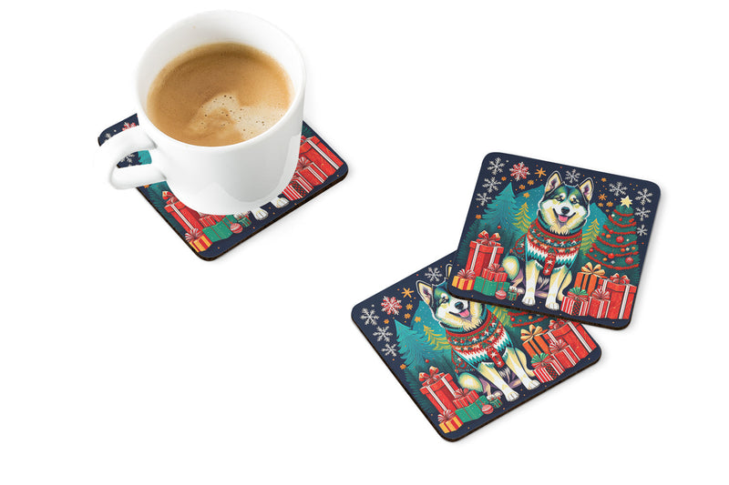 Alaskan Malamute Christmas Coasters - Set of 4 Lightweight Foam, Absorbent Drink Coasters