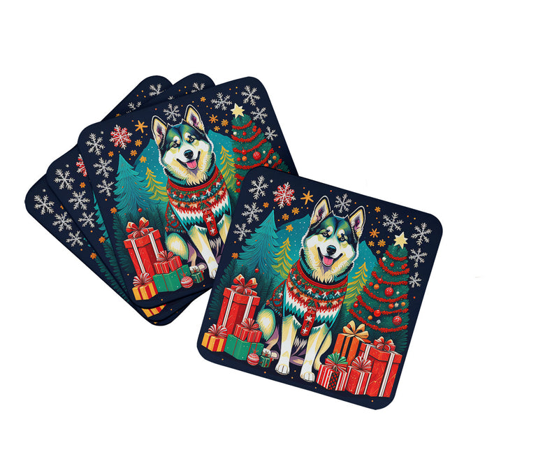 Alaskan Malamute Christmas Coasters - Set of 4 Lightweight Foam, Absorbent Drink Coasters