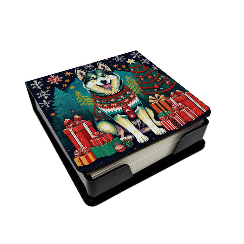 Alaskan Malamute Christmas PU Leather Note Paper Holder