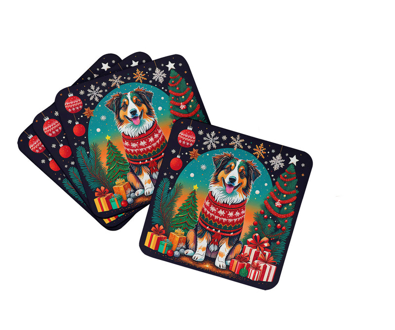 Australian Shepherd Christmas Coasters - Set of 4 Lightweight Foam, Absorbent Drink Coasters