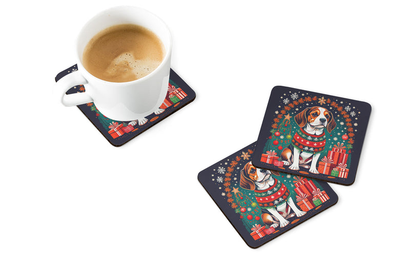Beagle Christmas Coasters - Set of 4 Lightweight Foam, Absorbent Drink Coasters