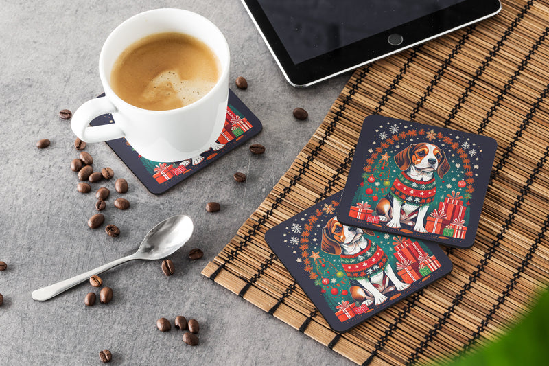 Beagle Christmas Coasters - Set of 4 Lightweight Foam, Absorbent Drink Coasters