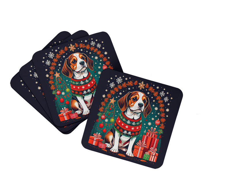 Beagle Christmas Coasters - Set of 4 Lightweight Foam, Absorbent Drink Coasters