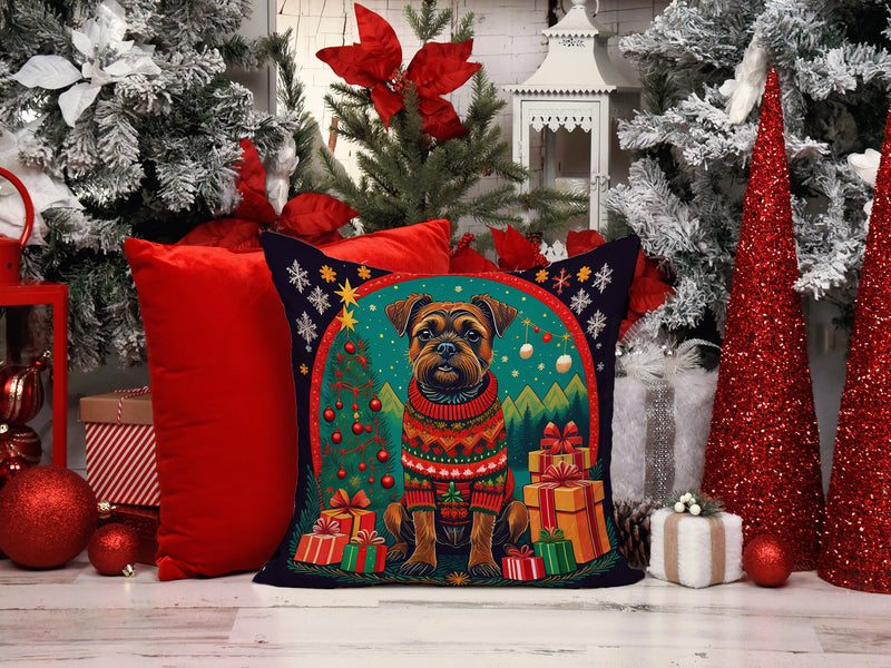 Border Terrier Christmas Throw Pillow - 14x14 Decorative Pillow – Art for Your Home & Patio