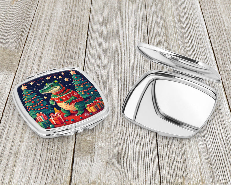 Alligator Christmas Compact Mirror – Stylish Purse Mirror with Artistic Covers