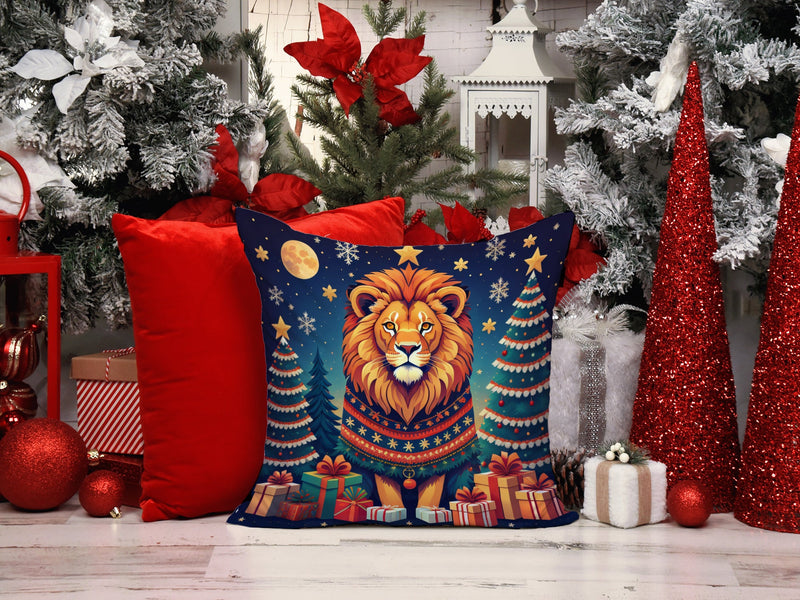 Lion Christmas Throw Pillow - 14x14 Decorative Pillow – Art for Your Home & Patio