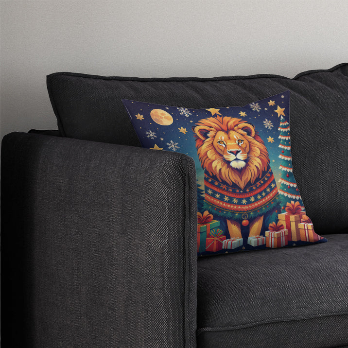 Lion Christmas Throw Pillow - 14x14 Decorative Pillow – Art for Your Home & Patio