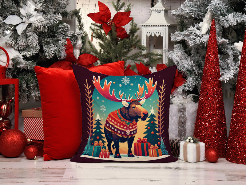 Moose Christmas Throw Pillow - 14x14 Decorative Pillow – Art for Your Home & Patio