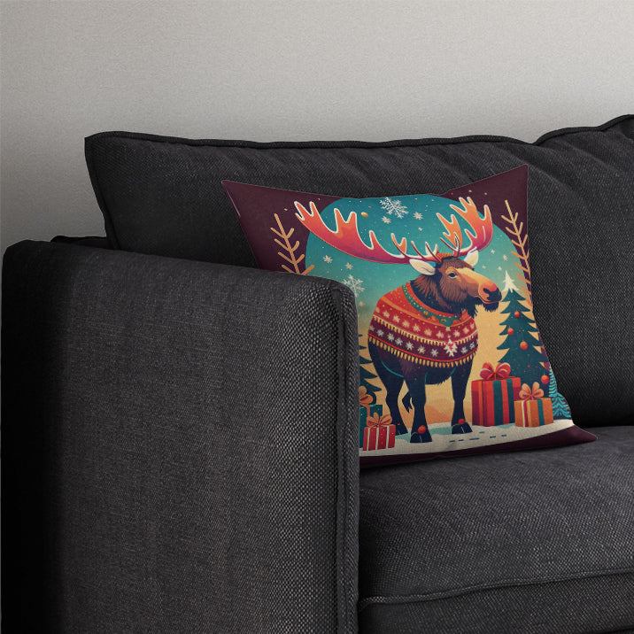 Moose Christmas Throw Pillow - 14x14 Decorative Pillow – Art for Your Home & Patio