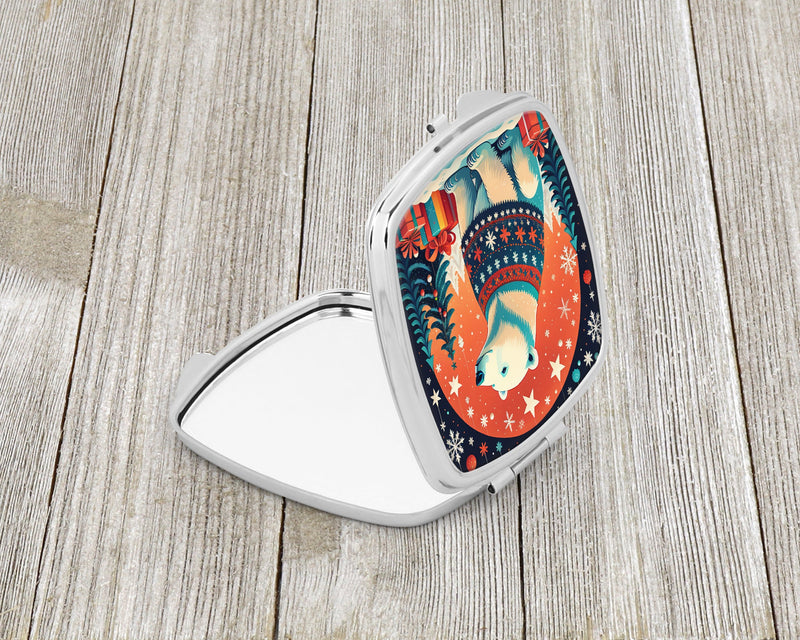 Polar Bear Christmas Compact Mirror – Stylish Purse Mirror with Artistic Covers