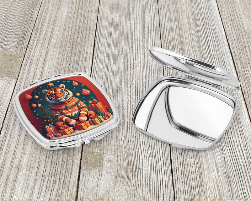 Tiger Christmas Compact Mirror – Stylish Purse Mirror with Artistic Covers