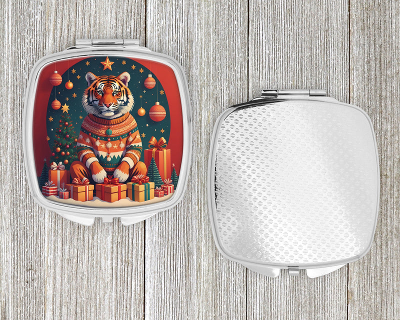 Tiger Christmas Compact Mirror – Stylish Purse Mirror with Artistic Covers