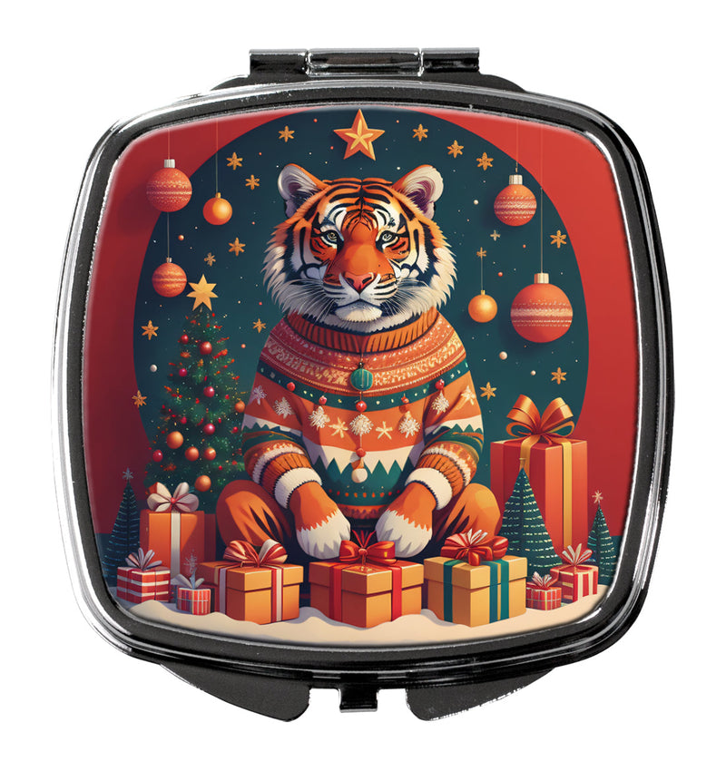 Tiger Christmas Compact Mirror – Stylish Purse Mirror with Artistic Covers
