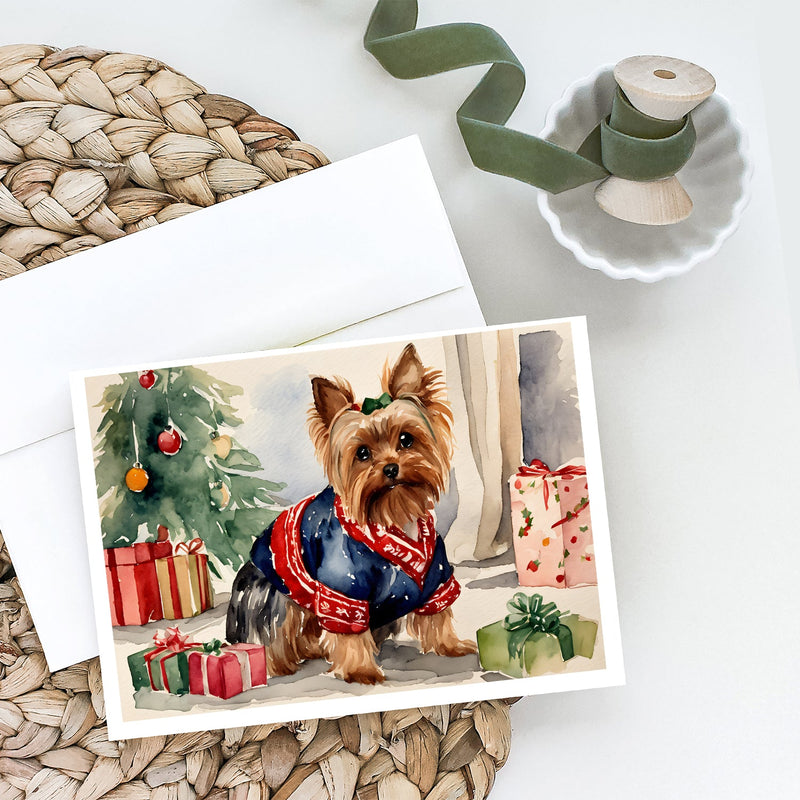 Yorkie Christmas Greeting Cards and Envelopes Pack of 8