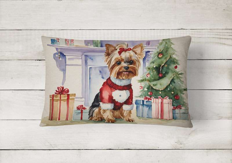 Yorkie Christmas Fabric Decorative Pillow