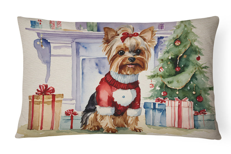 Yorkie Christmas Fabric Decorative Pillow