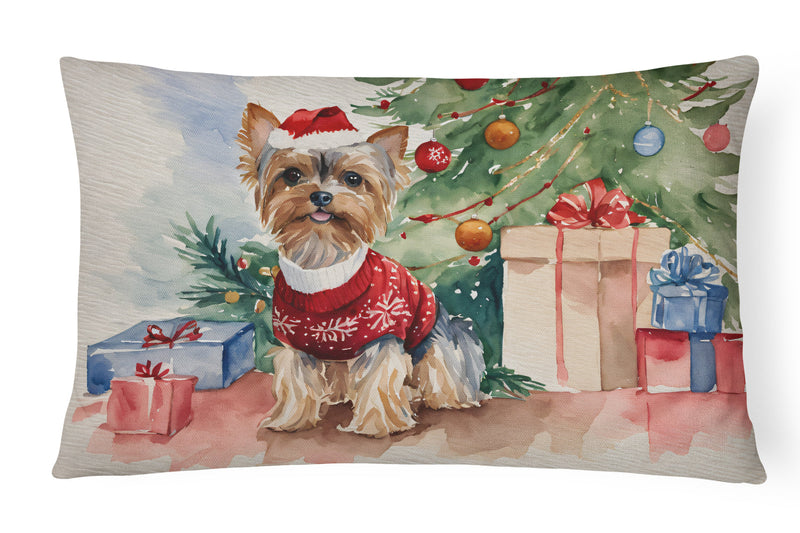 Yorkie Christmas Fabric Decorative Pillow