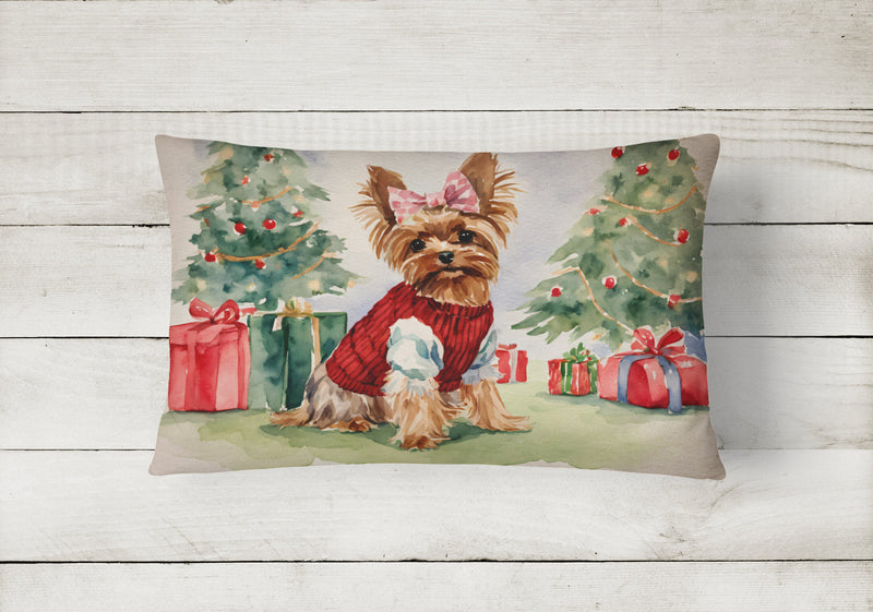 Yorkie Christmas Fabric Decorative Pillow