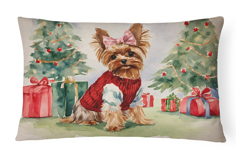 Yorkie Christmas Fabric Decorative Pillow