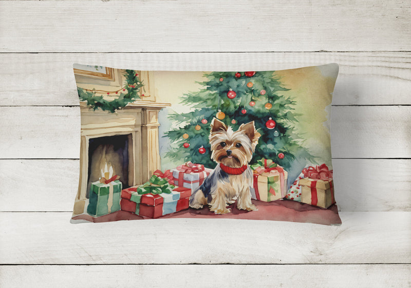 Yorkie Christmas Fabric Decorative Pillow