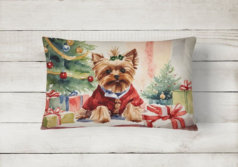 Yorkie Christmas Fabric Decorative Pillow