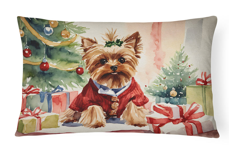 Yorkie Christmas Fabric Decorative Pillow