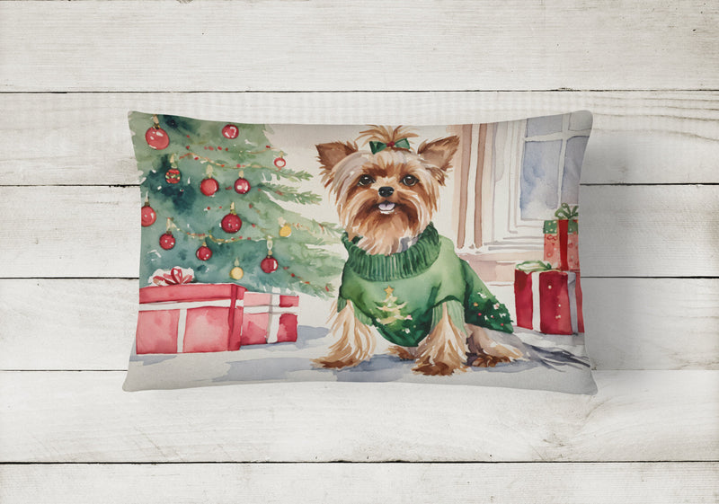 Yorkie Christmas Fabric Decorative Pillow