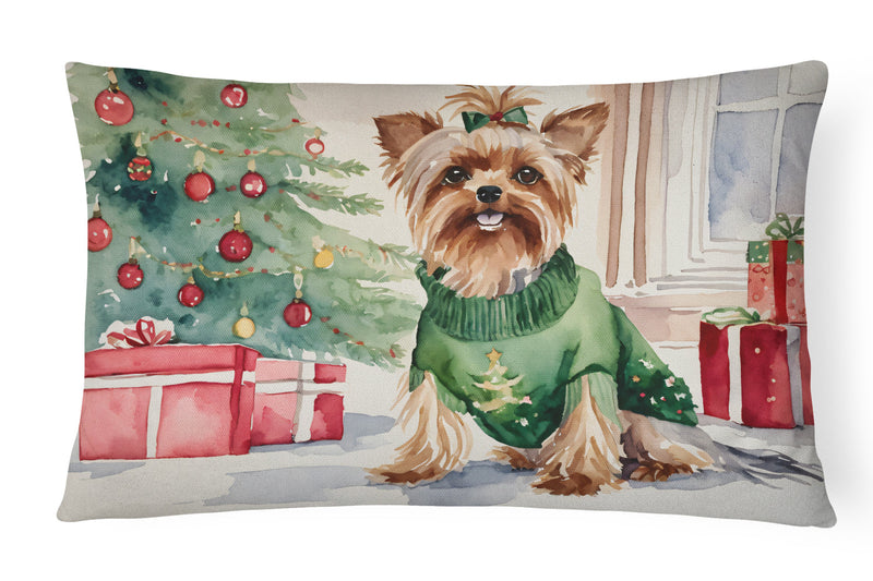 Yorkie Christmas Fabric Decorative Pillow